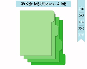 A5 Side Tab Dividers-4 Tabs SVG | Planning Clipart | Cut File Cricut | Journaling File | Svg Dxf Eps Png Pdf | Silhouette | Instant Download