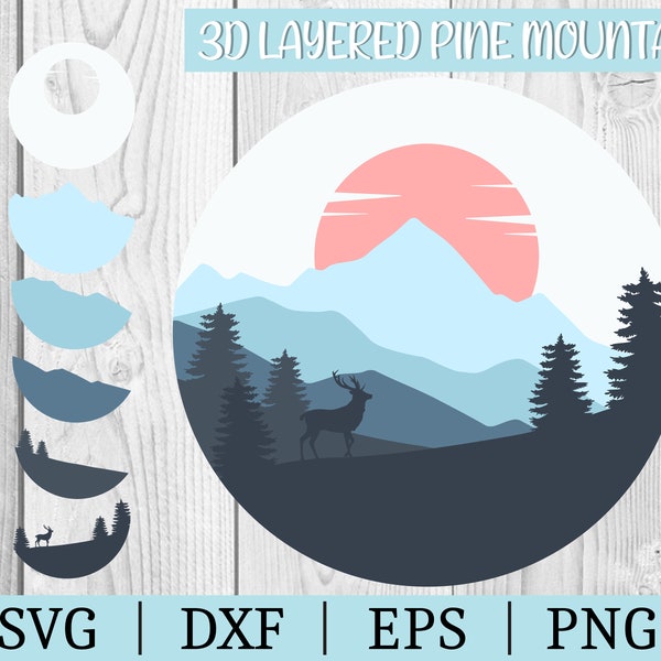 3D Layered Mountain SVG | Vector Clipart | Cut File | Paper Crafts File | Svg Dxf Eps Png | File for Silhouette Instant Download | Wall Art