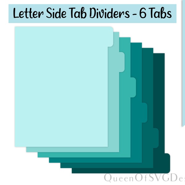 Letter Side Tab Dividers-6 Tabs SVG | Planning Clipart | Cut File Cricut | Journaling File | Svg Dxf Eps Png Pdf | Instant Download