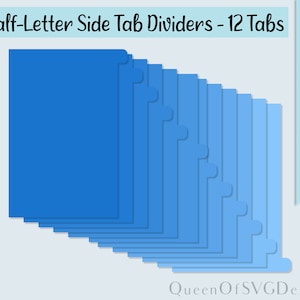 Divisores de aba lateral de meia letra -12Tabs SVG | Clipart de planejamento | Cortar arquivo Cricut | Arquivo de registro no diário | Svg Dxf Eps Png Pdf | Download instantâneo