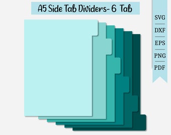 A5 Side Tab Dividers-6 Tabs SVG | Planning Clipart | Cut File Cricut | Journaling File | Svg Dxf Eps Png Pdf | Silhouette | Instant Download