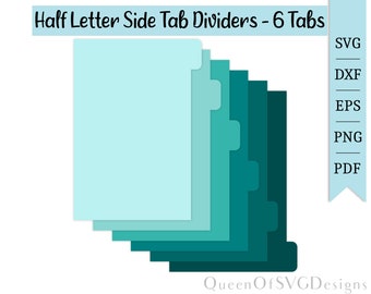 Half-Letter Side Tab Dividers -6 Tabs SVG | Planning Clipart | Cut File Cricut | Journaling File | Svg Dxf Eps Png Pdf | Instant Download