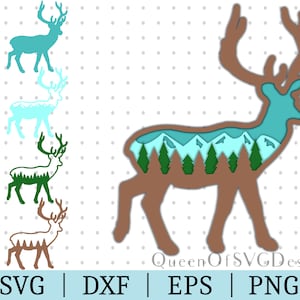 Layered Deer Forest SVG | Vector Clipart | Cut File | Paper Crafts | Svg Dxf Eps Png | File for Silhouette | Instant Download | Wall Art