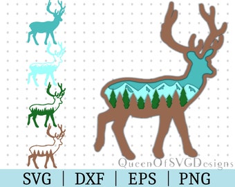Layered Deer Forest SVG | Vector Clipart | Cut File | Paper Crafts | Svg Dxf Eps Png | File for Silhouette | Instant Download | Wall Art