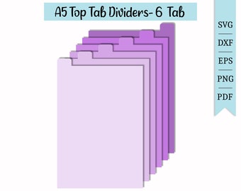 A5 Top Tab Dividers-6 Tabs SVG | Planning Clipart | Cut File Cricut | Journaling File | Svg Dxf Eps Png Pdf | Silhouette | Instant Download