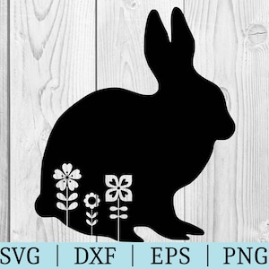Floral Rabbit SVG | Animal Clipart | Cut File | Bunny File | Svg Dxf Eps Png | File for Silhouette | Instant Download