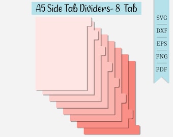 A5 Side Tab Dividers-8 Tabs SVG | Planning Clipart | Cut File Cricut | Journaling File | Svg Dxf Eps Png Pdf | Silhouette | Instant Download