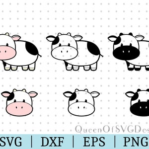 Cute Farm Cow SVG Bundle | Kawaii Cow Clipart Set | Cricut | Silhouette | Farm Animal | Digital Cut Files | Svg | Dxf | Eps | Png