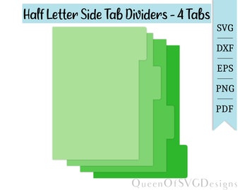 Half Letter Side Tab Dividers-4 Tabs SVG | Planning Clipart | Cut File Cricut | Journaling File | Svg Dxf Eps Png Pdf | Instant Download