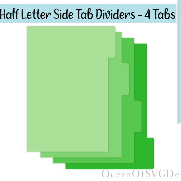 Half Letter Side Tab Dividers-4 Tabs SVG | Planning Clipart | Cut File Cricut | Journaling File | Svg Dxf Eps Png Pdf | Instant Download