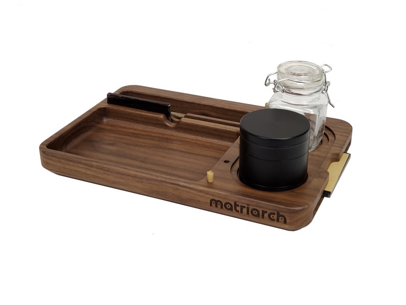 Black Walnut Wood Joint Rolling Tray Stash Jar Base Custom Joint Holder Grinder base