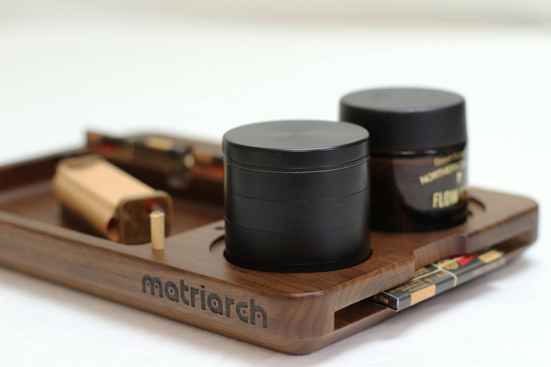 Black Walnut Wood Joint Rolling Tray Stash Jar Base Custom Joint Holder Grinder base