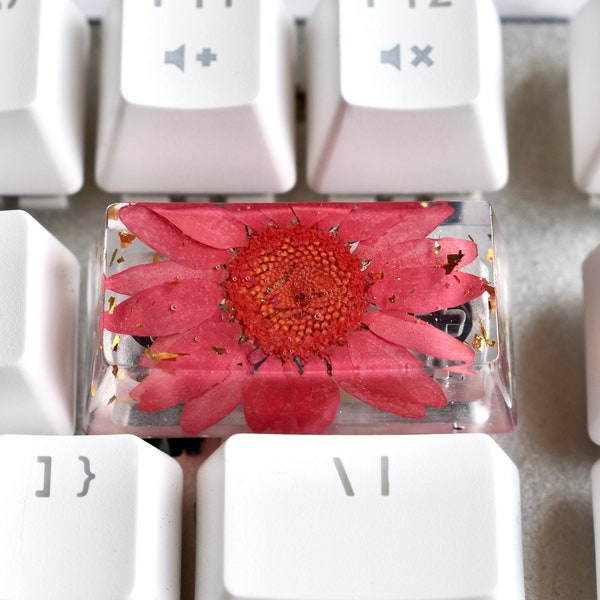 Backspace Resin Keycap with Natural Red Flower for Mechanical Keyboard