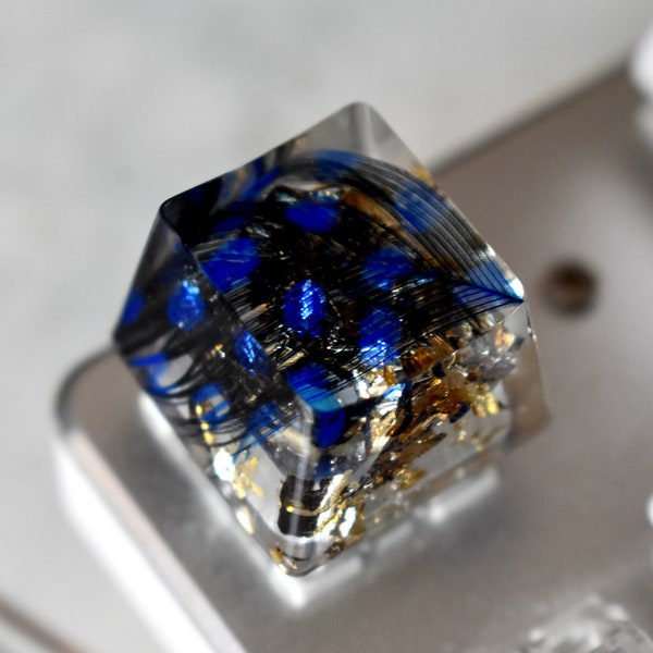 Esc Resin Keycap with Blue Feather and Golden Flakes for Mechanical Keyboard