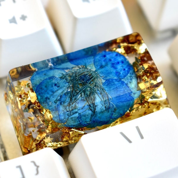 Backspace Resin Keycap with Blue Flower and Golden Flakes for Mechanical Keyboard