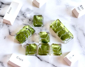 7PCS Plant Resin Keycaps Set With Natural Fern and Flowers for ...