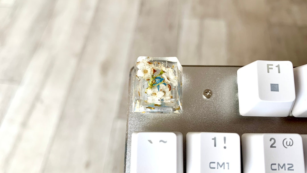 Handmade Plant Resin Keycap With Real Little White Flowers for Etsy