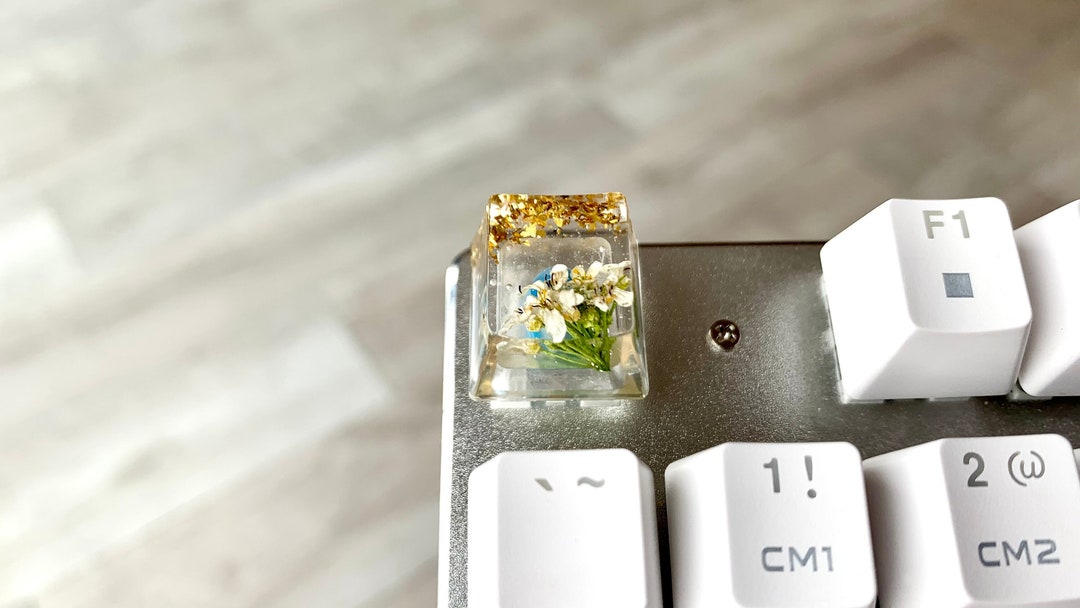 Handmade Plant Resin Keycap With Real Little White Flowers and Etsy
