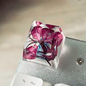 Handgefertigte Tastenkappe mit echter Blume | Einzigartige Tastenkappe aus Harz für mechanische Tastaturen | OEM-Profil | Cherry MX-kompatibel