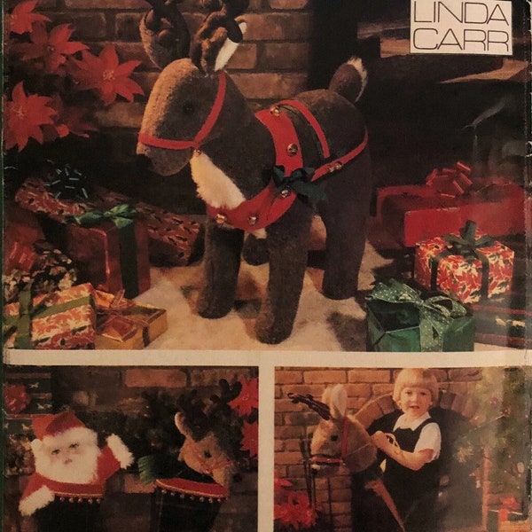 Vintage 1980's, Soft Toy Reindeer, Stockings & Hobbyhorse by Linda Carr Sewing Pattern Vogue 7601. Reindeer Themed Holiday Ornaments. UNCUT!
