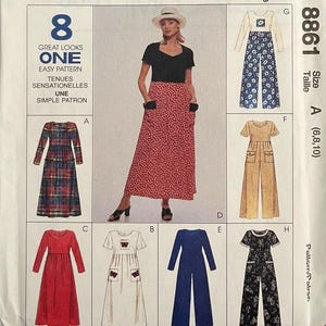May include: A McCall's sewing pattern envelope, number 8861, showing eight garment designs. The envelope is green and white, with the McCall's logo. The designs include dresses and jumpsuits, offering a variety of styles for home sewing.