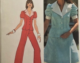 Vintage 70's, Pantsuit or Two Piece Dress Sewing Pattern Simplicity 'Young Contemporary Fashion' 5472. Size 10. Bust: 32.5" Groovy. UNCUT!