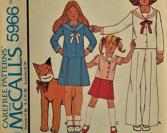 Vintage 70's 'Little Orphan Annie' Inspired Top, Skirt and Pants Sewing Pattern McCall's 5966. Size: Child's 4 Years. Sailor Suit. UNCUT!