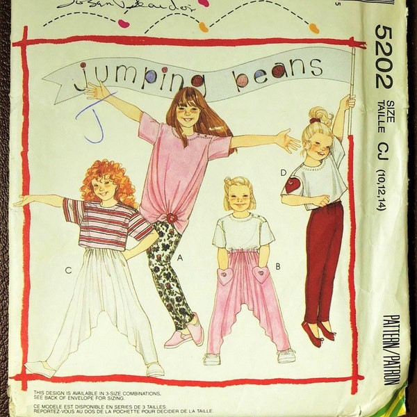 Vintage 1990's Hammer Pants, Top In 3 Lengths & Leggings Sewing Pattern McCall's 5202 Sizes Kids' 10-12-14. Chest: 28.5-32" Stretch. UNCUT!