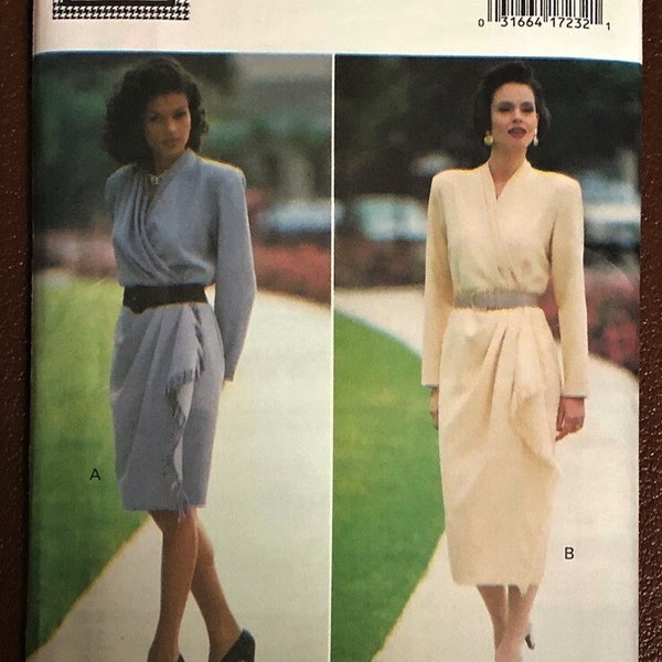 Vintage 90's Wrap Dress In 2 Lengths by Beau David Sewing Pattern Butterick 3006. Size 12-16. Bust: 34-38" Pleated Bodice, Front Drape UNCUT