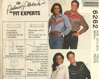 Vintage 1992, Easy To Sew Western Shirt Sewing Pattern McCall's 6262. Size Small. Chest: 31.5-32.5". Cotton, Silk, Satin Denim Shirt. UNCUT!