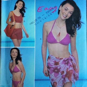 String Bikini, Wrap Skirt, Crop Top & Shorts Sewing Pattern New Look 6980. Size 6-16. Bust: 30.5-38&quot; Summer Wardrobe, Beach Ready. UNCUT!