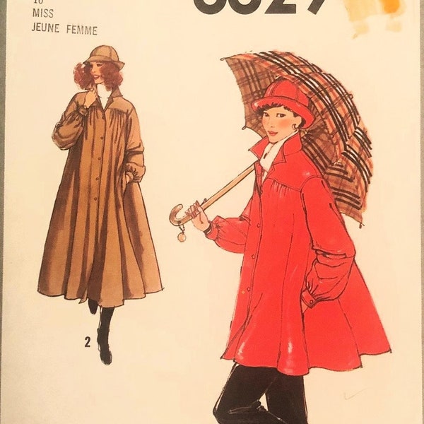 Vintage 70's Swing Coat In 2 Lengths With Coordinating Brimmed Hat Sewing Pattern Simplicity 8829. Size 10. Bust: 33" Spring Raincoat UNCUT!
