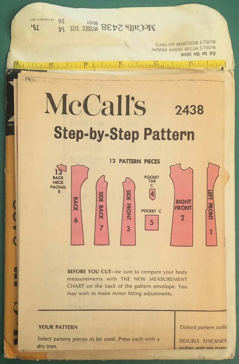 Vintage 1970's, Mini Dress With Front Zipper Opening Sewing Pattern ...