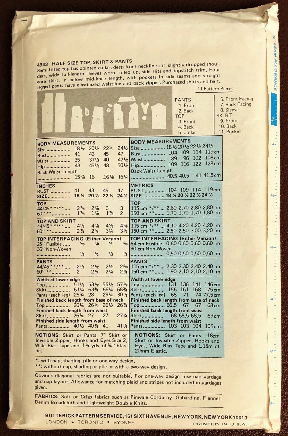 Patron De Couture VINTAGE BUTTERICK Années 70 - Chemise, Culotte, Short - Taille Buste 34" - Non Découpé