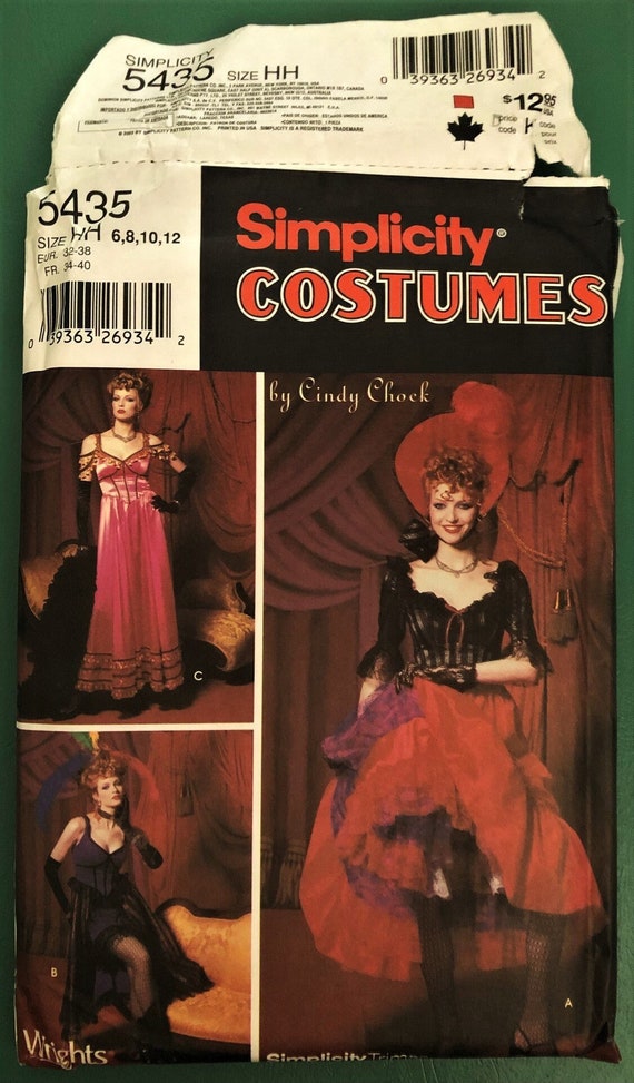 vintage western saloon dresses Vintage, Old West Movie Style, Girl Costume by Cindy Chock Sewing Pattern Simplicity Costumes 5435. Size 6-12. Bust: 30.5-34