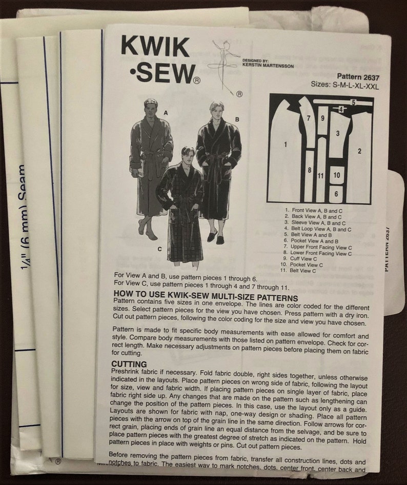 Men's Snuggly Wrap Robe in Three Versions Sewing Pattern Kwik Sew 2637 ...