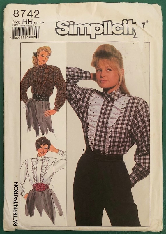 Vintage 80's, Tuxedo Style Ruffled Blouse With High Band Collar