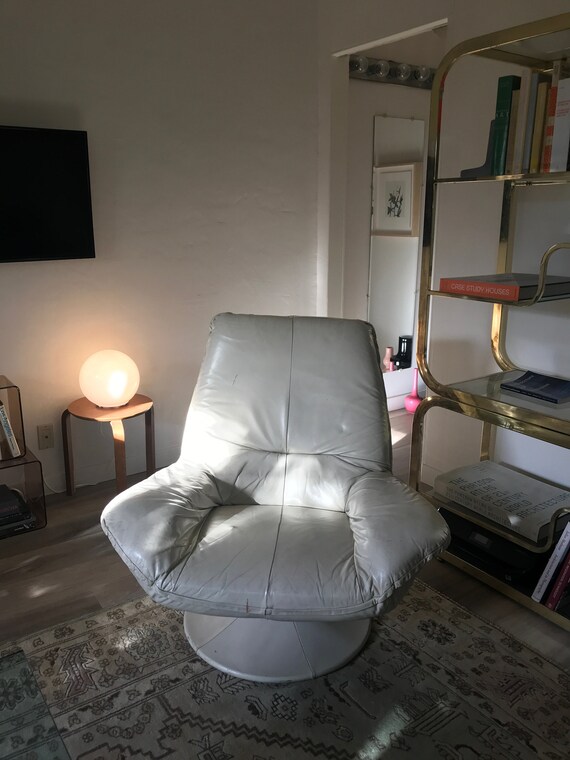 Mid Century White Leather Swivel Chair Etsy