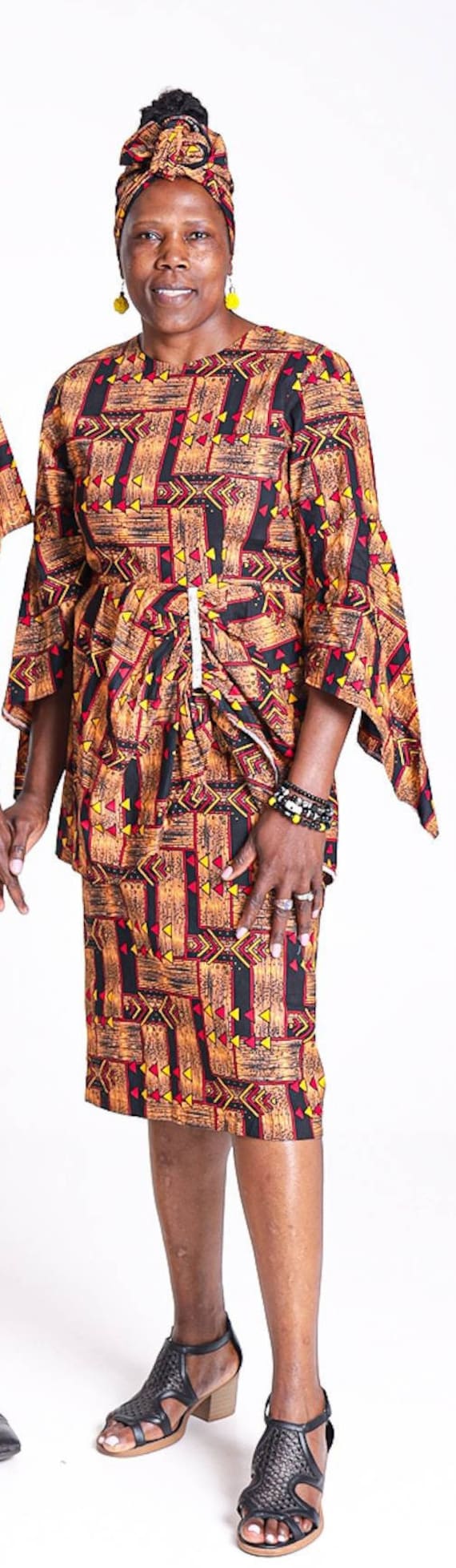 NAISTUMITYUJEWELRY African Fabric kitenge Peplum Dress. Mixed Color Dresses