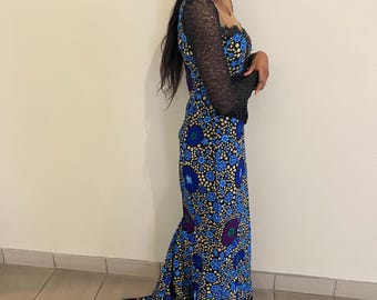 mermaid kitenge dresses Queen Azokam Mermaid Dress (Stretchy Women's Mermaid Dress made In African Ankara Dashiki Kente Multicolored Print Fabric)