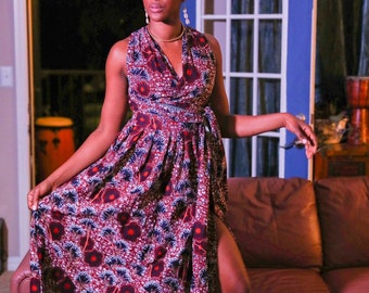 African fabric kitenge. Halter Neck dress. Women convertible multi wrap dress. Infinity Kitenge patterned women dress.
