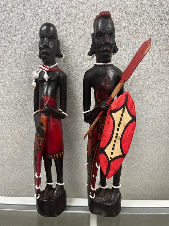 マホガニー製マサイ族戦士の置物：アフリカの室内装飾 - Etsy 日本
