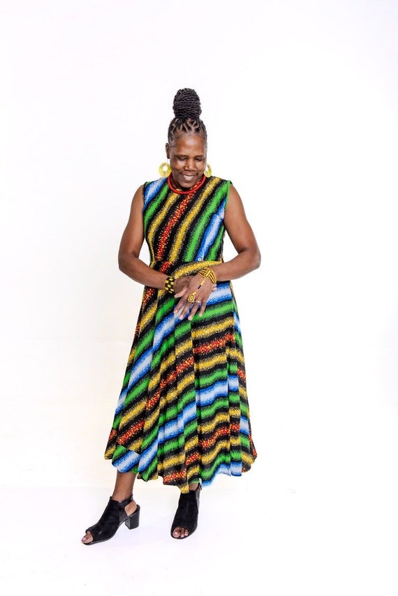 green emerald velvet dress Traditional African Kitenge Dashiki Kanga Print Fitted Knee Length One –  Asigbe main image 0