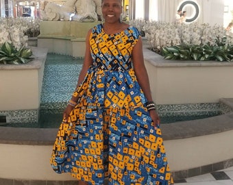 white christmas dresses African Kitenge Wax Print Ankara Long Dress – Asigbe main image 0