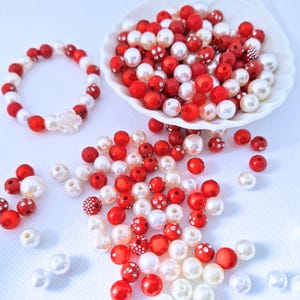 Red and White Acrylic Mixed Beads: 8mm Jewelry Making Supplies