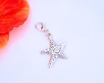 Enamel Starfish Clip On Charm, Journal Keychain Pendant