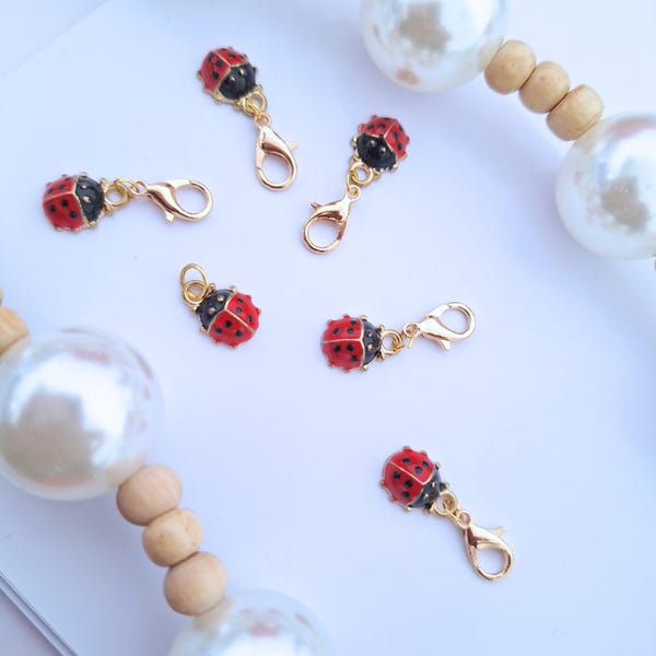 Ladybug Clip On Charm: Enamel Gold, Silver Ladybird, Journal Planner Accessory