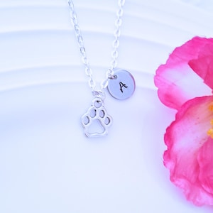 Personalized Paw Print Initial Necklace: Dog Cat Memorial Jewelry