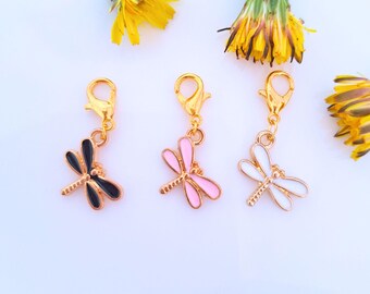 Enamel Dragonfly Charm, Gold Clip On, Planner Journal Zipper