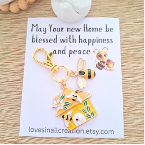 Porte-clés pour maison neuve, Charmes abeille, Propriétaire d'une maison, Cartes de message, Cadeau de pendaison de crémaillère, Porte-clés pour première maison, Porte-clés pour une nouvelle maison, Cadeau de bienvenue dans la maison
